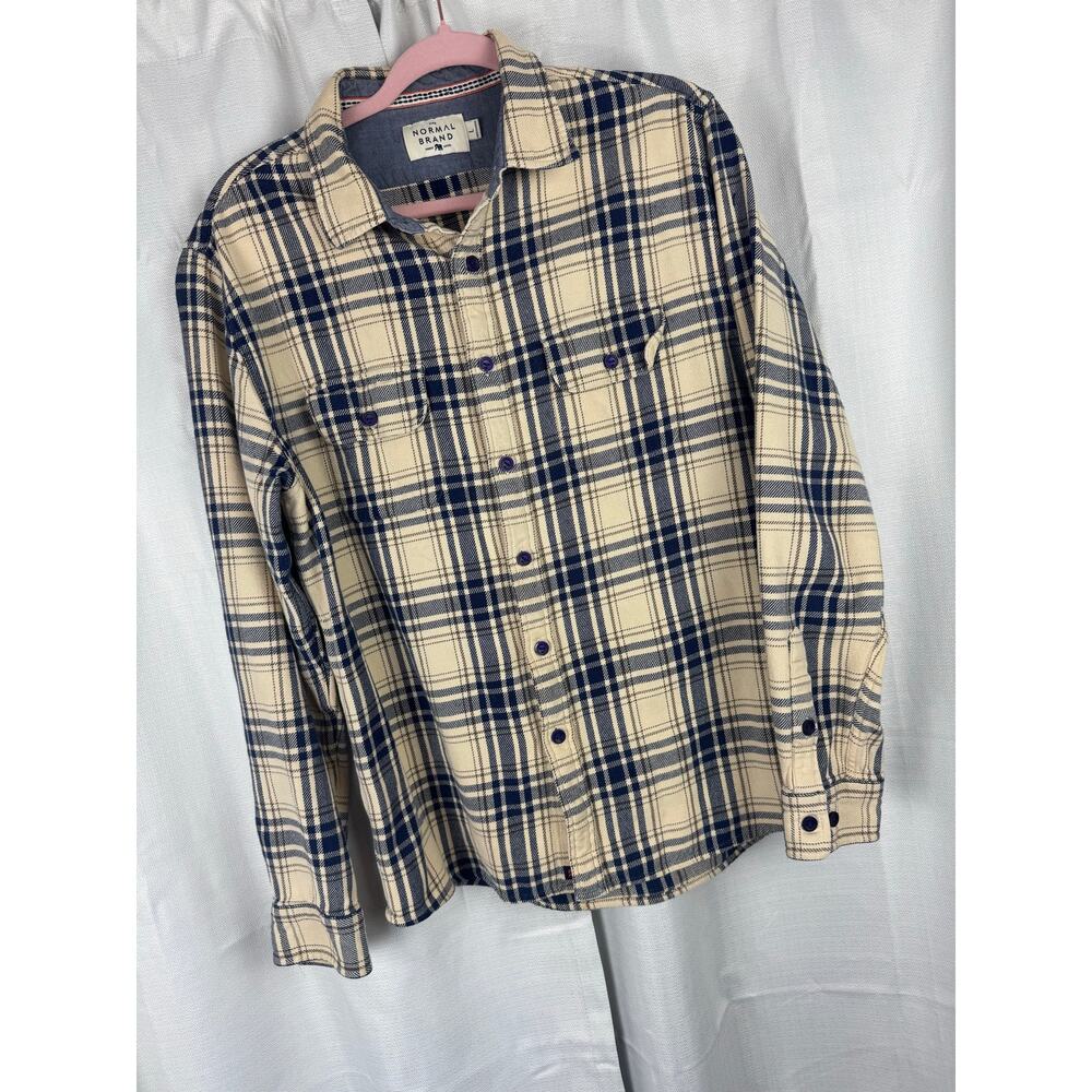 The Normal Brand Plaid Flannel Shirt Large Cotton Shacket Coastal Grandpa - Picture 3 of 8